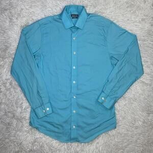 Kenneth Cole Teal Shirt Long Sleeve Slim-Fit Stretch Button Up  Sz 15 32/33 L
